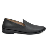 Stylish black leather slip-ons designed for ultimate comfort.